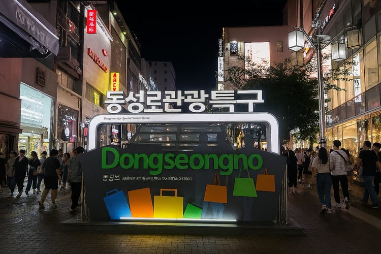 Night view of Dongseongno Special Tourism Zone in Daegu with shopping street lights, signage, and increased foot traffic